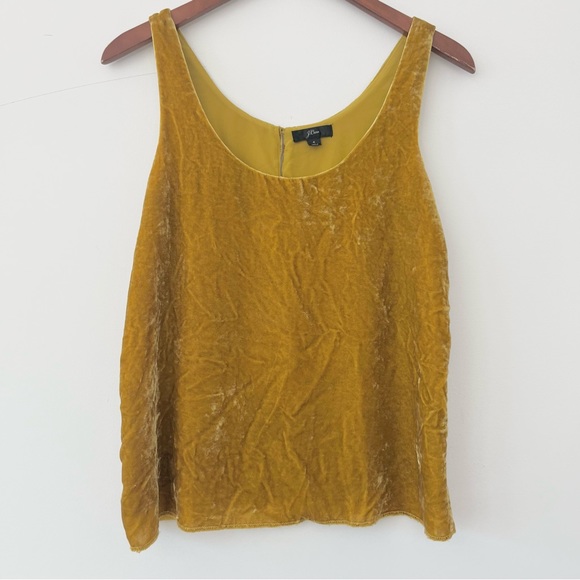 J. Crew Crushed Velvet Yellow Gold Loose Scoop Neck Tank Top Blouse 4 - Picture 3 of 8